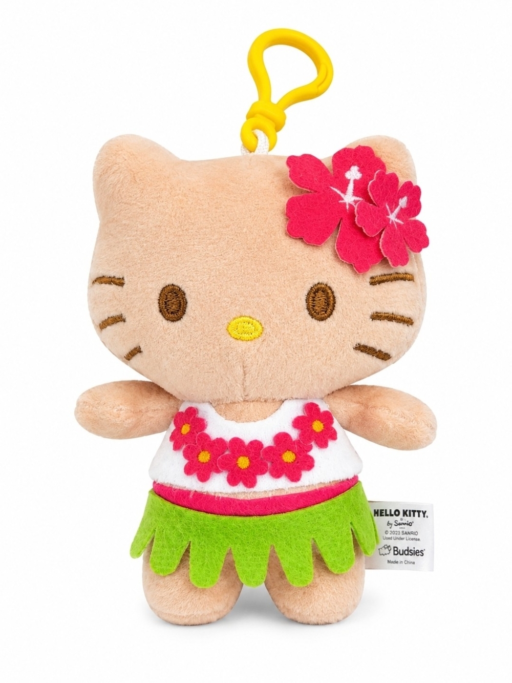 Sanrio Hello Kitty Tropical Plush Bag Clip Keychain — Pink, Green, Yellow